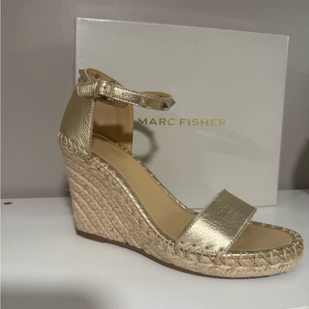 Marc Fisher Metallic Gold Espadrille Wedges